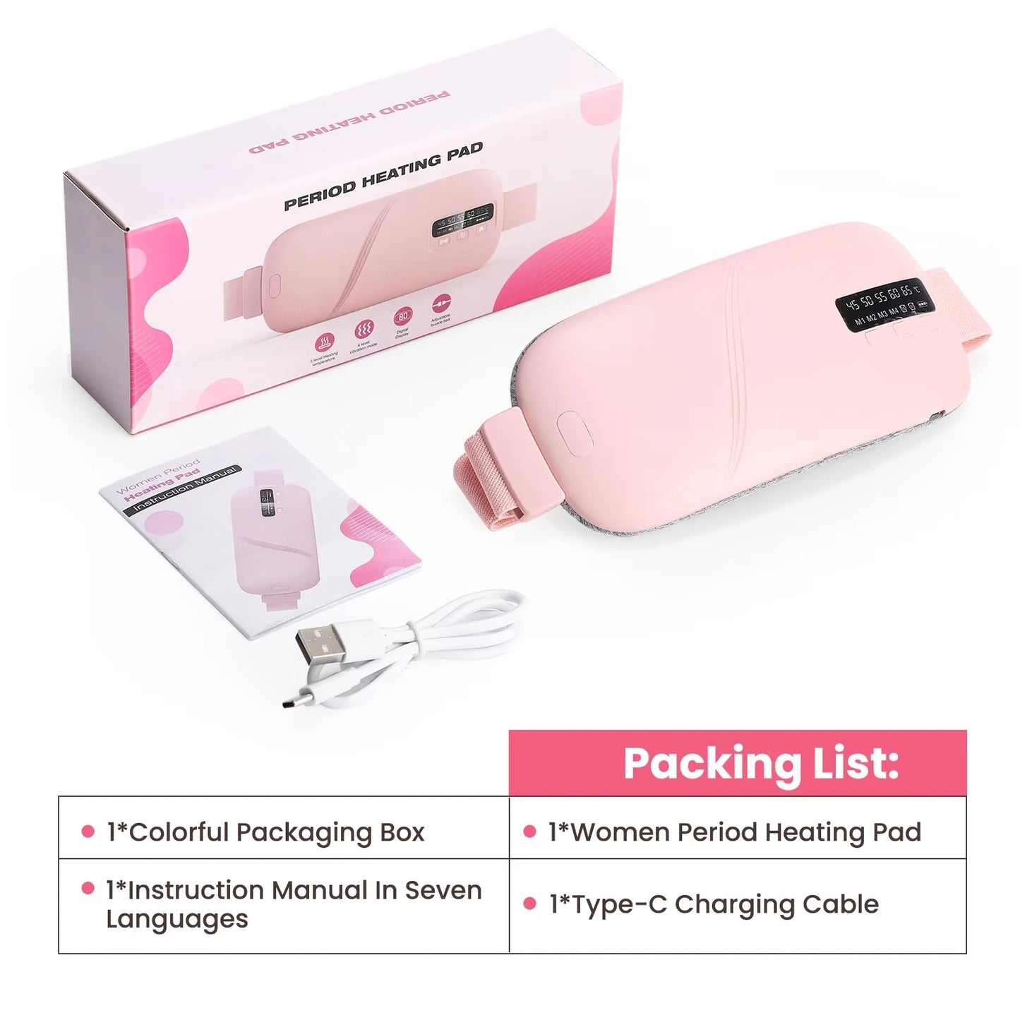 Electric Heating Pad Women Vibrator Period Pain Relief Device Menstrual Cramp Massager Blood Circulation Abdominal Belt Warmer